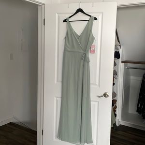 Birdy Grey Minae Chiffon Wrap Bridesmaid Dress Large Sage Green NWT